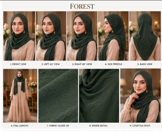 Lux Thai Crinkle Hijab - Forest green