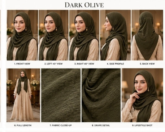 Lux Thai Crinkle Hijab - Dark Olive - Green